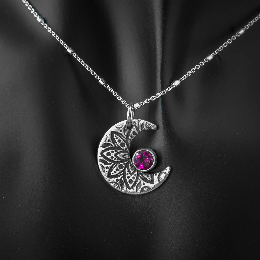 Garnet Crescent Moon Pendant Necklace