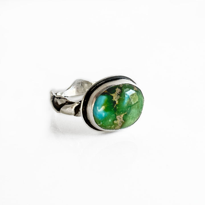 Sonoran Gold Turquoise Ring with Faery Ring Band in Sterling Silver - Size 7
