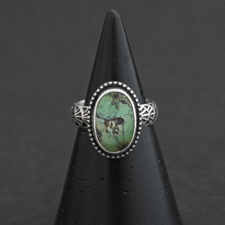 Green Bamboo Mountain Turquoise Ring in Sterling Silver - Size 10.5