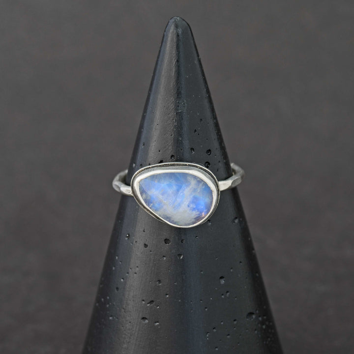 Rainbow Moonstone Sterling Silver Stacking Ring - size 8.5