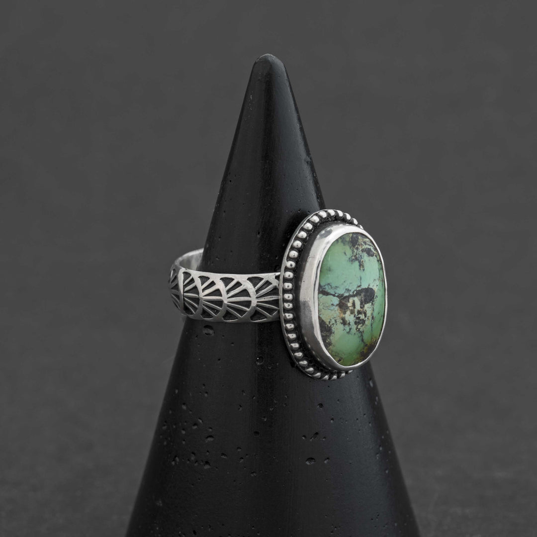 Green Bamboo Mountain Turquoise Ring in Sterling Silver - Size 10.5