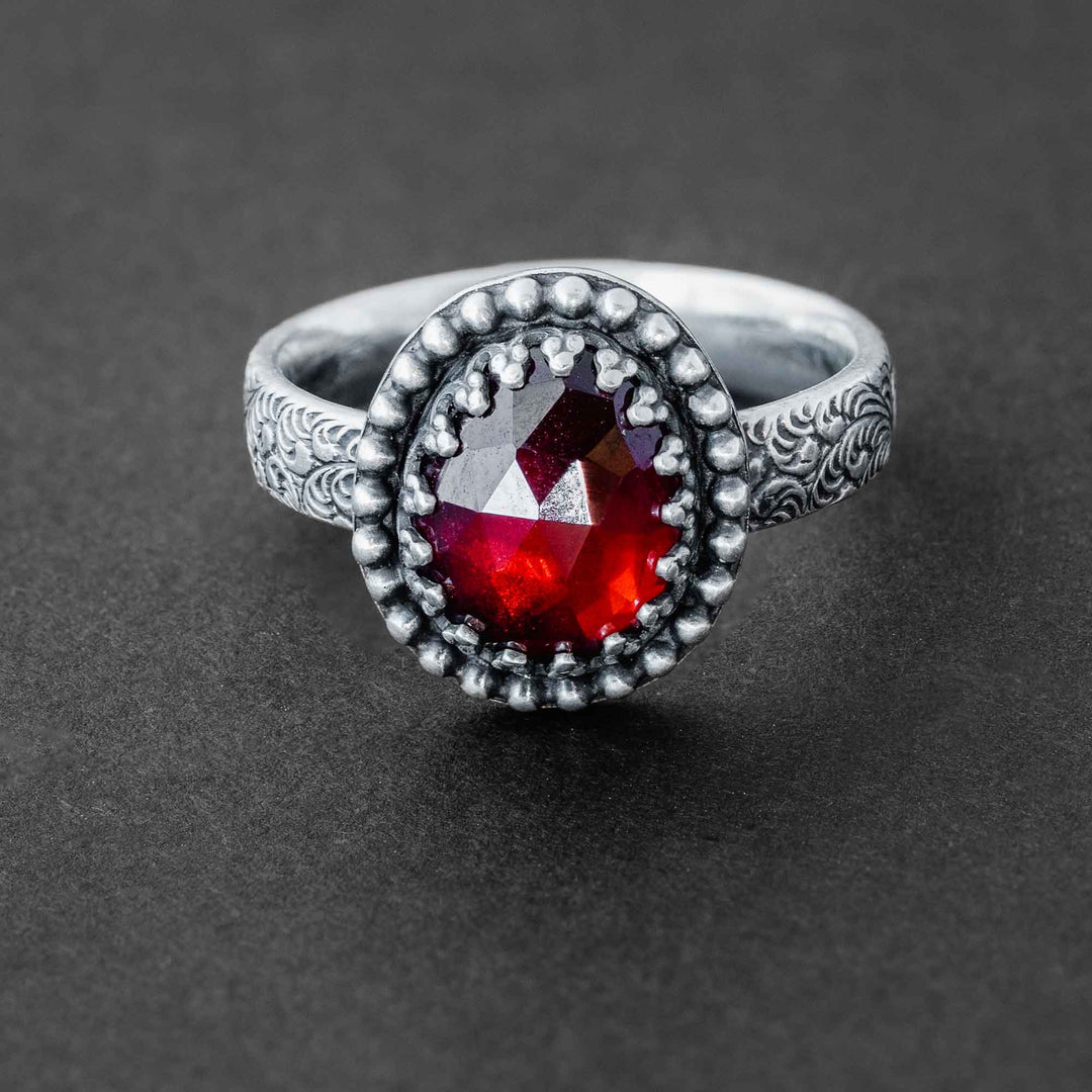 Silver Garnet Ring - January Birthstone Ring