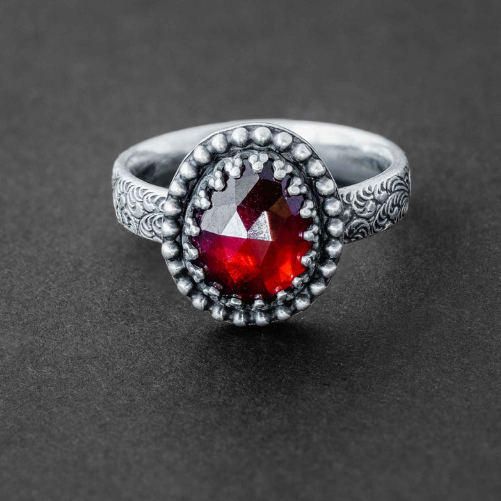 Silver Garnet Ring - January Birthstone Ring
