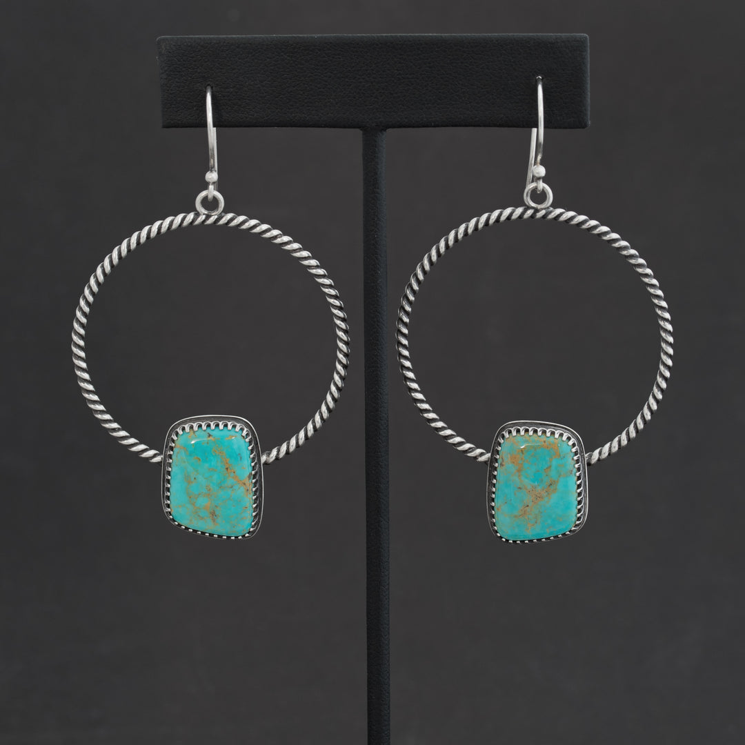 Tyrone Turquoise Hoop Earrings in Sterling Silver