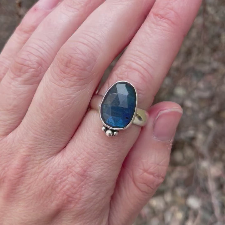 Blue Labradorite Sterling Silver Ring - Size 9.5