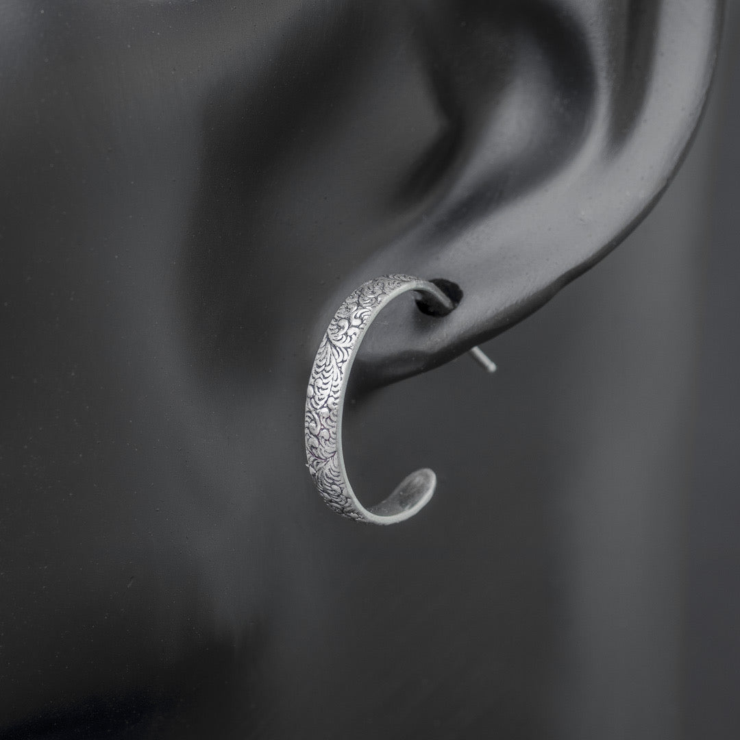 Fancy Silver Swirl Hoop Earrings with Posts