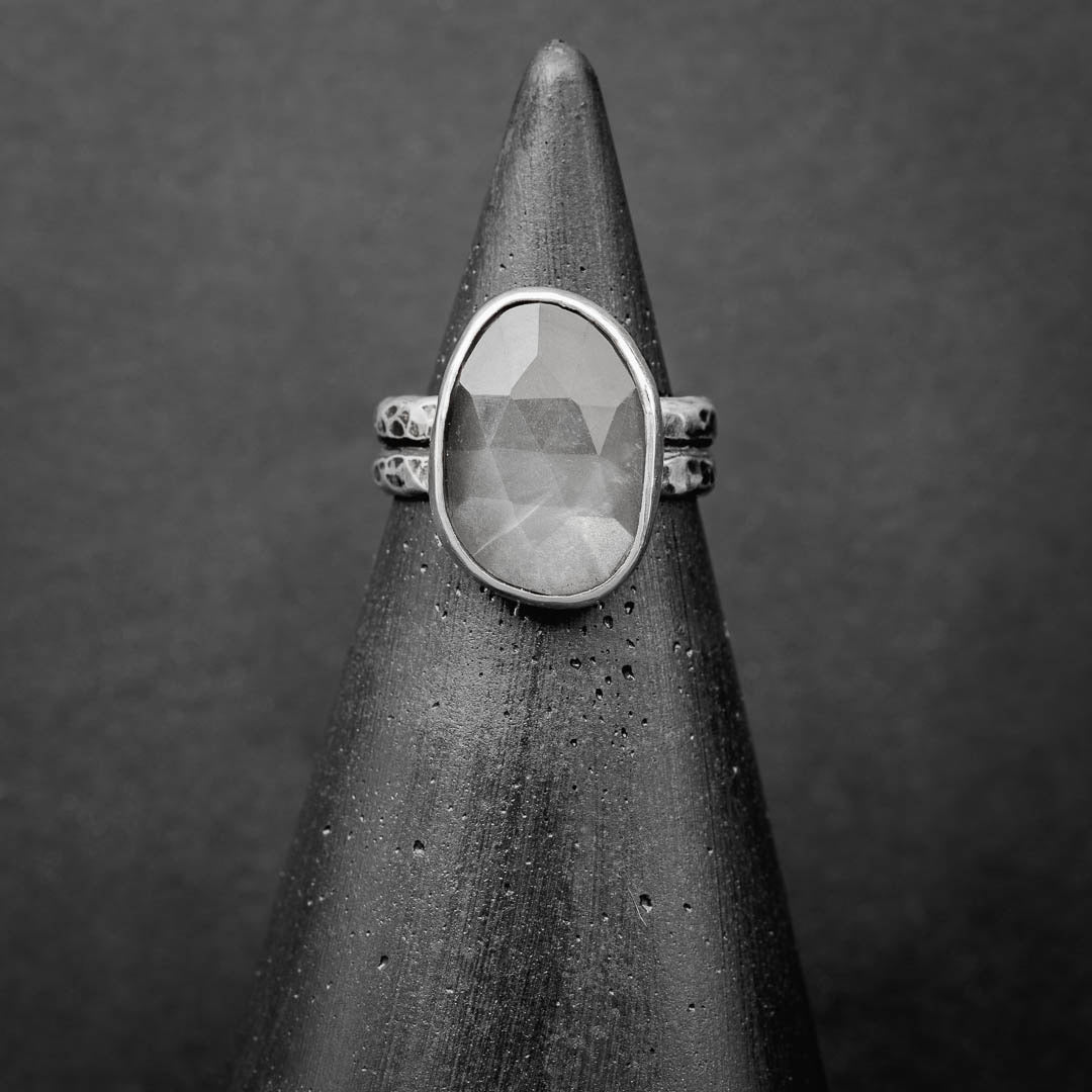 Grey Moonstone Ring Size 6