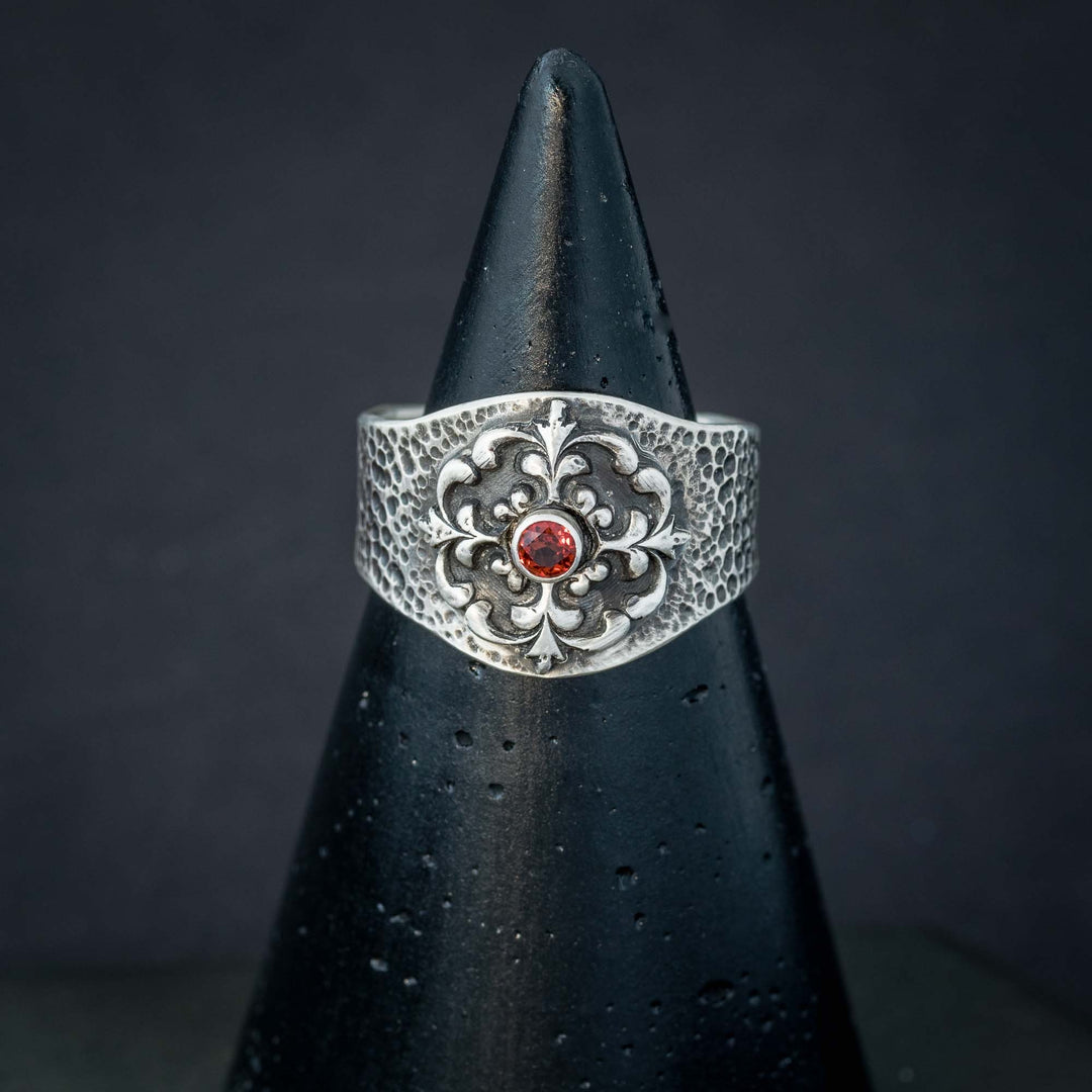 Gothic Garnet Ring in Sterling Silver