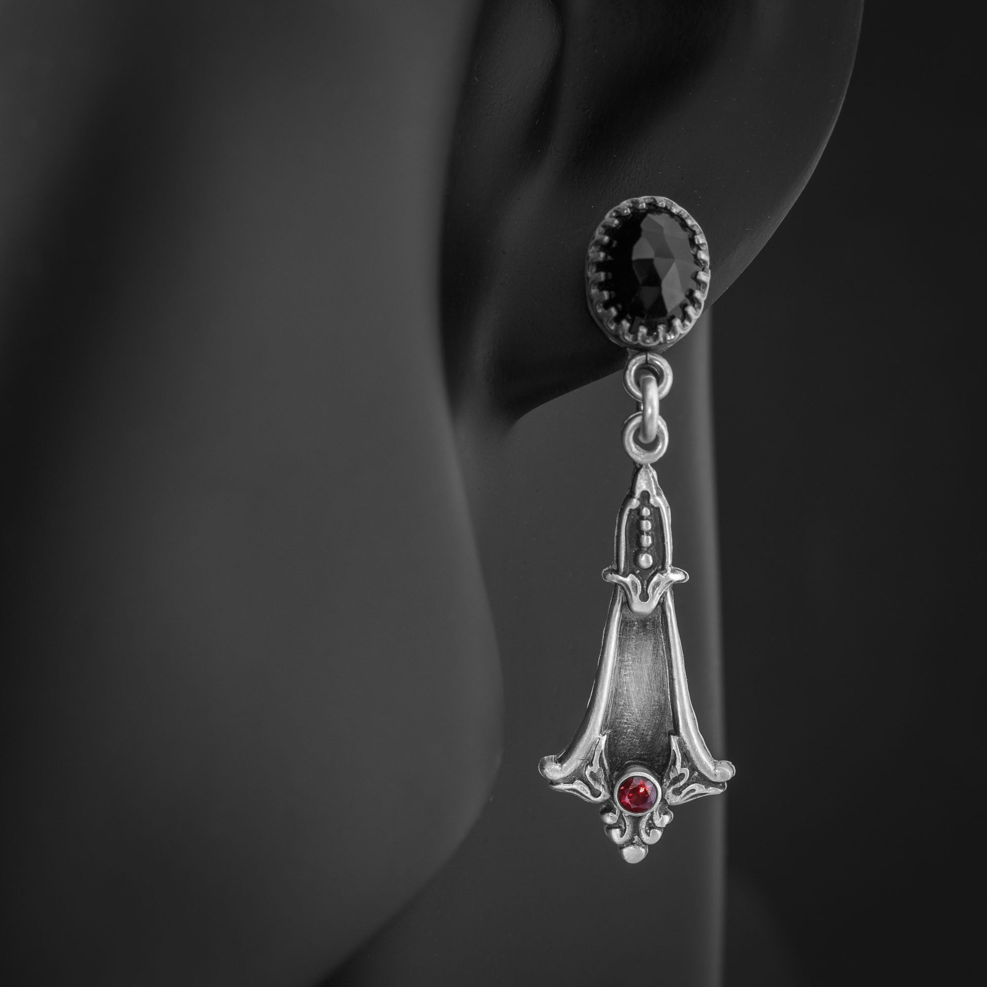 Black Spinel popular Silver Earrings