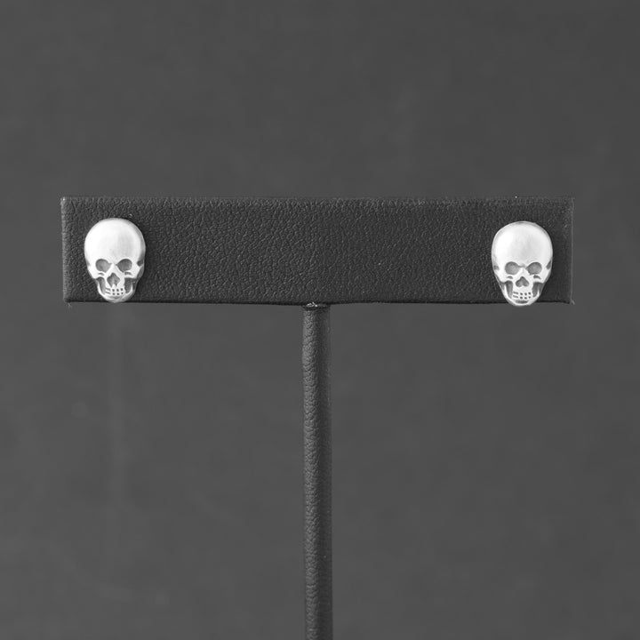 Silver Grinning Skull Stud Earrings