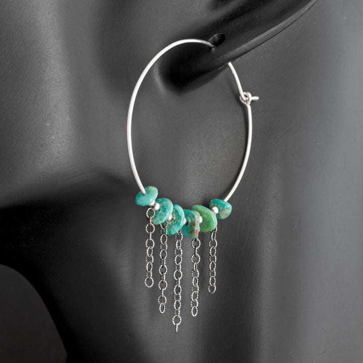 Turquoise Beaded Hoops with Chains