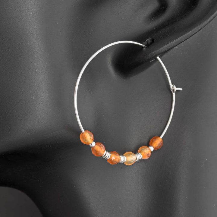 Carnelian Beaded Hoops