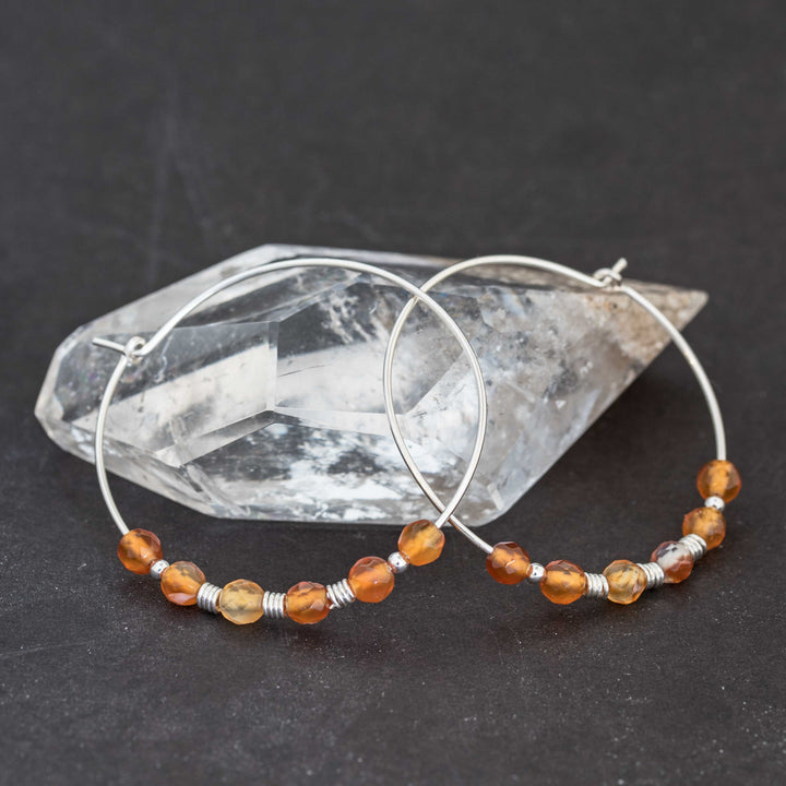 Carnelian Beaded Hoops