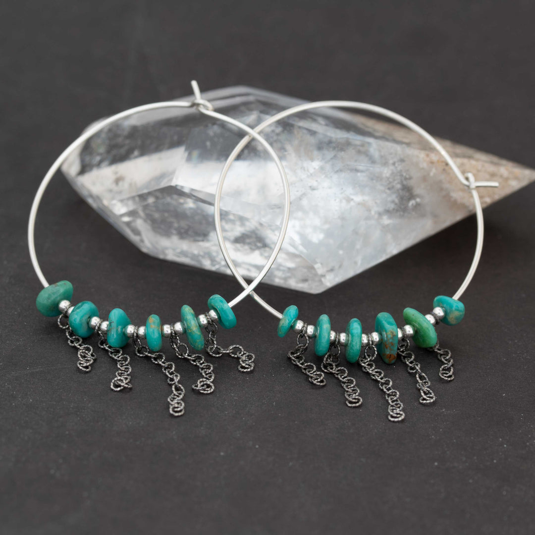 Turquoise Beaded Hoops with Chains