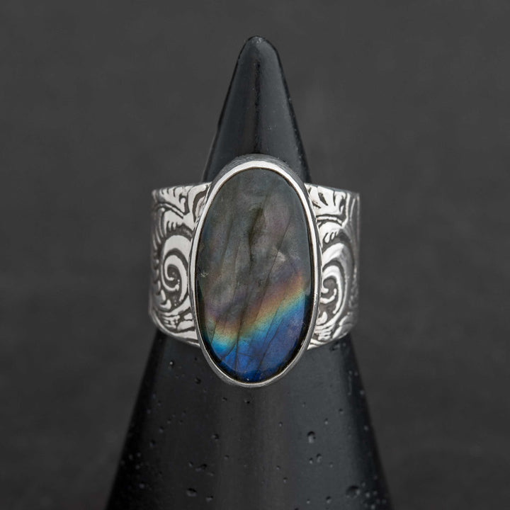 Labradorite Wide Band Statement Ring size 9.5