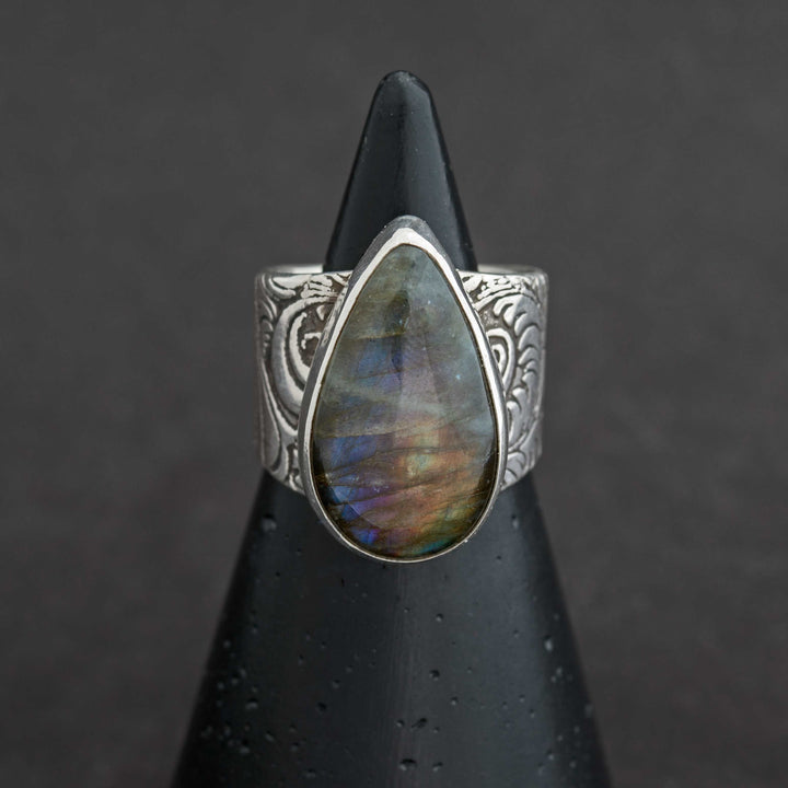 Labradorite Wide Band Statement Ring size 7