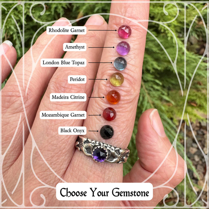 Sterling Silver Gemstone Gryphon Ring | Gothic Fantasy Jewelry