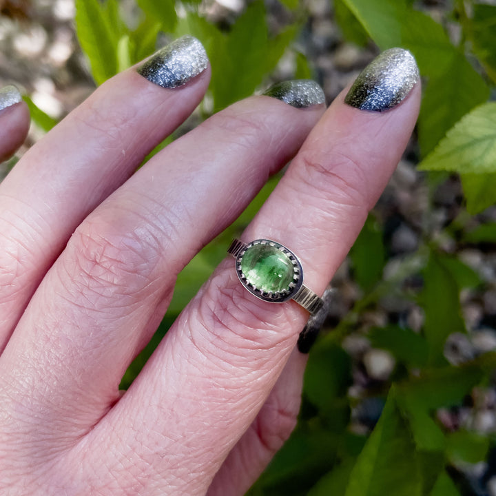Sterling Silver Ring with Green Tourmaline - size 6