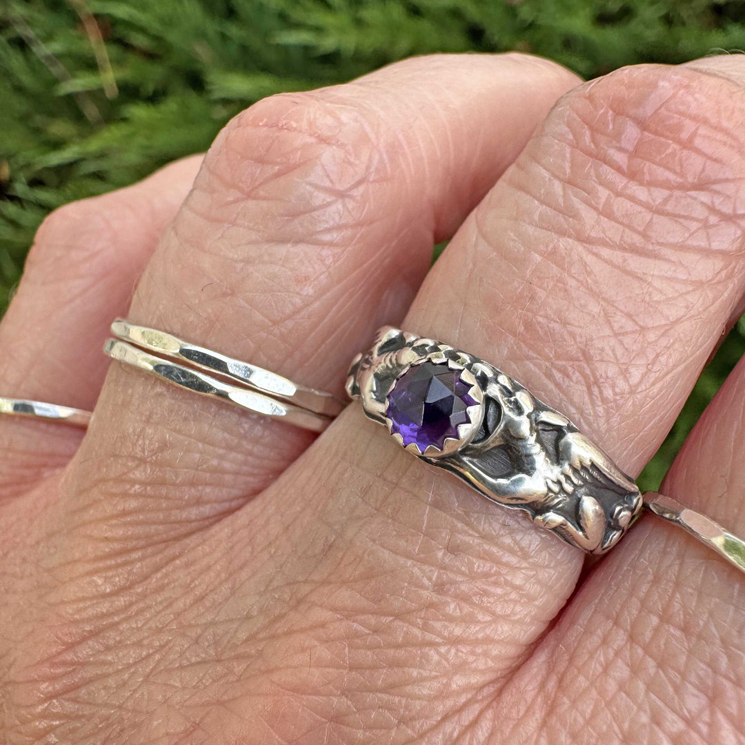 Sterling Silver Gemstone Gryphon Ring | Gothic Fantasy Jewelry