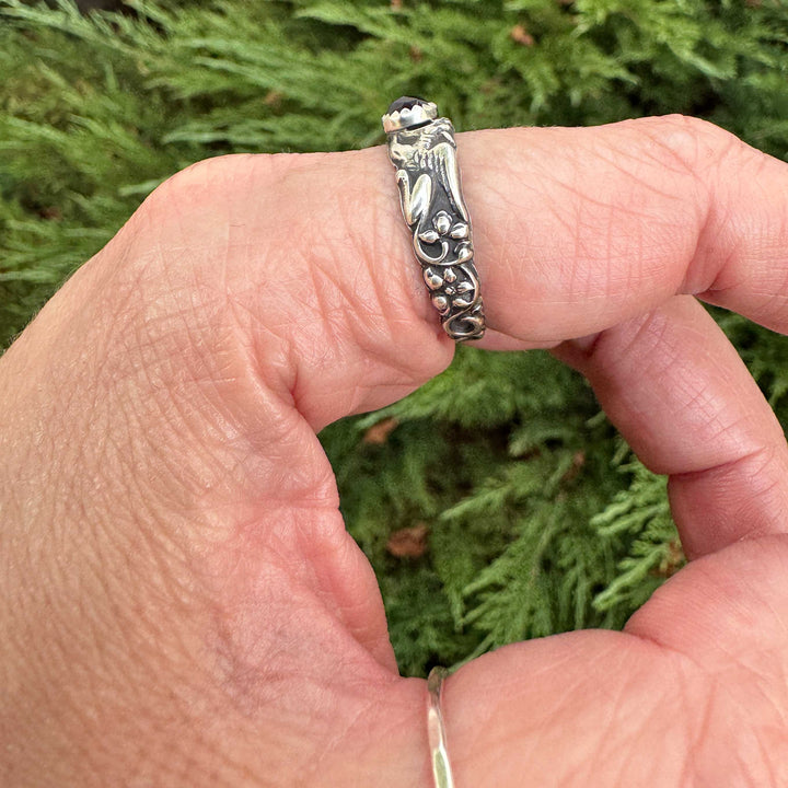 Sterling Silver Gemstone Gryphon Ring | Gothic Fantasy Jewelry