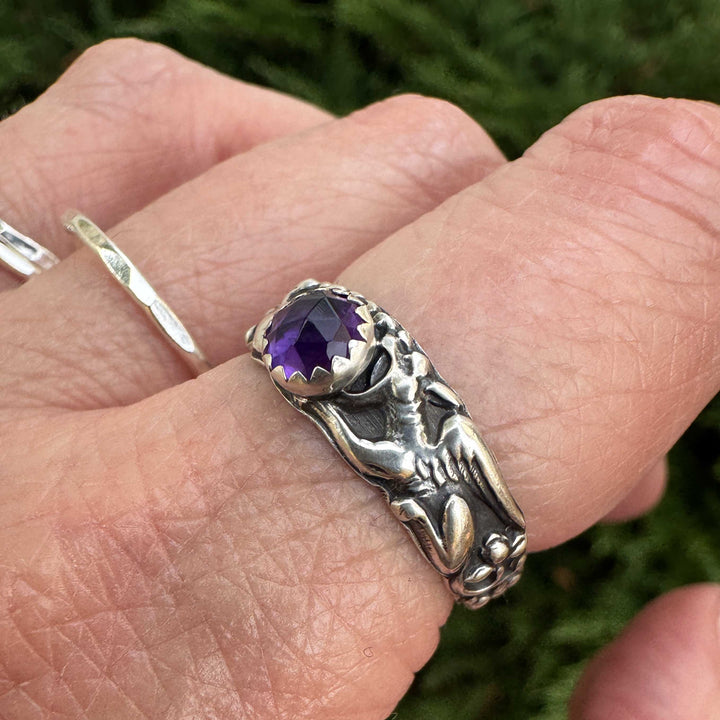 Sterling Silver Gemstone Gryphon Ring | Gothic Fantasy Jewelry