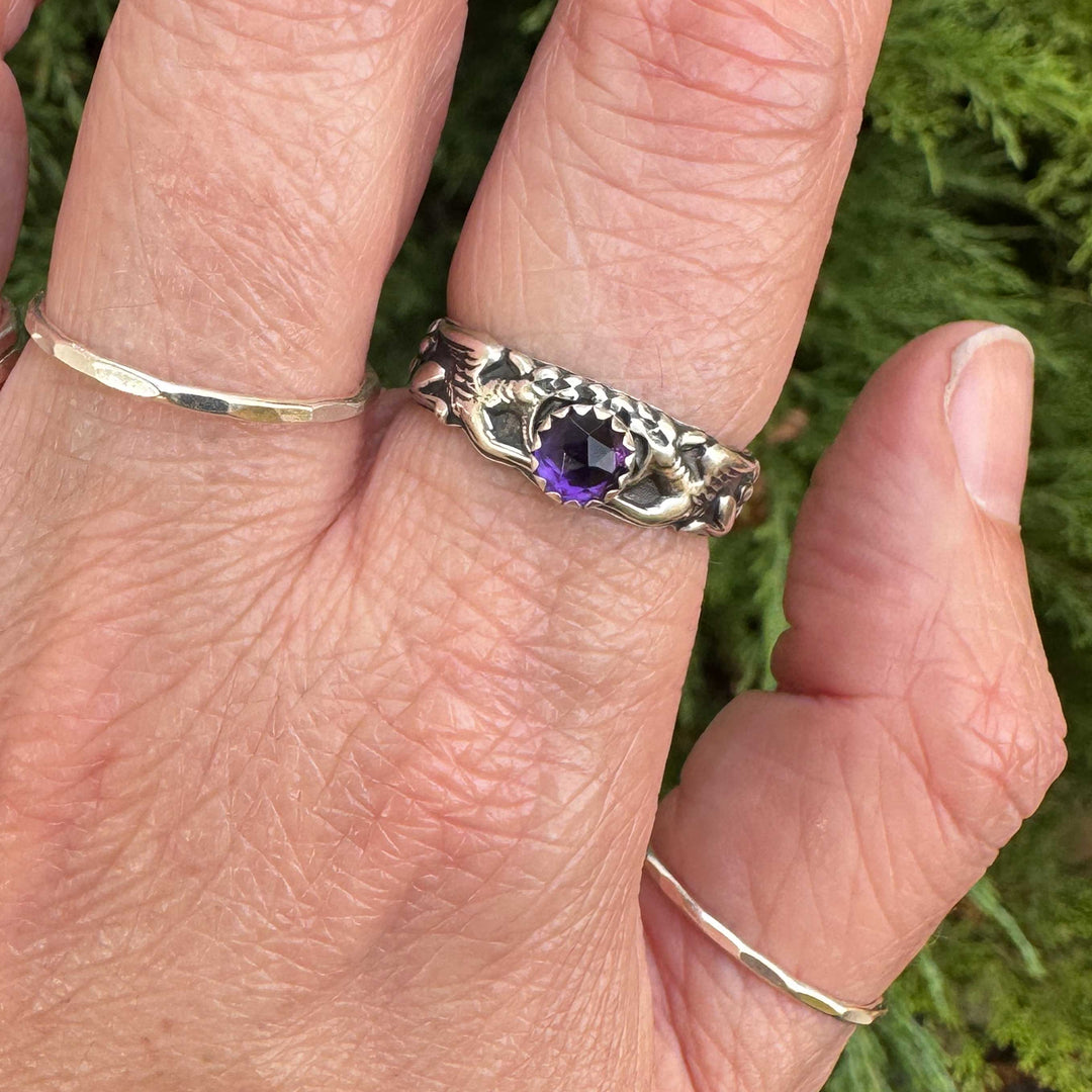 Sterling Silver Gemstone Gryphon Ring | Gothic Fantasy Jewelry