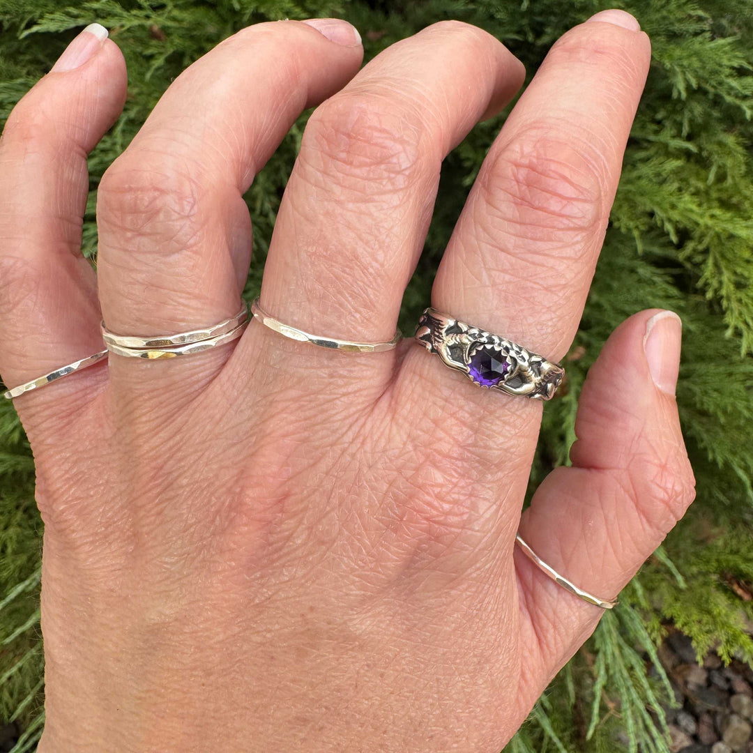 Sterling Silver Gemstone Gryphon Ring | Gothic Fantasy Jewelry