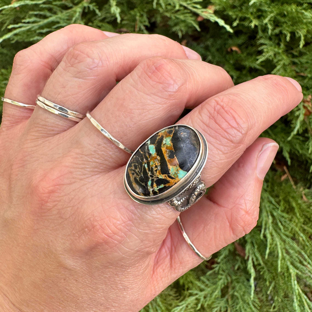 Blackjack Turquoise Snake Ring in Sterling Silver | Size 8
