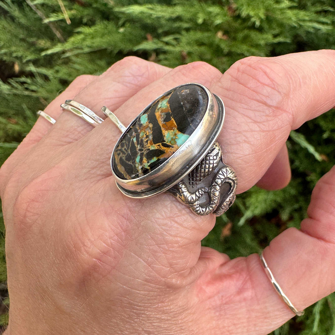 Blackjack Turquoise Snake Ring in Sterling Silver | Size 8
