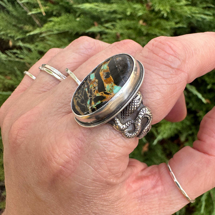 Blackjack Turquoise Snake Ring in Sterling Silver | Size 8