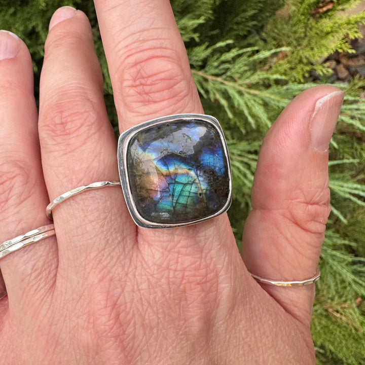 Labradorite Sterling Silver Wide Band Statement Ring | Size 10