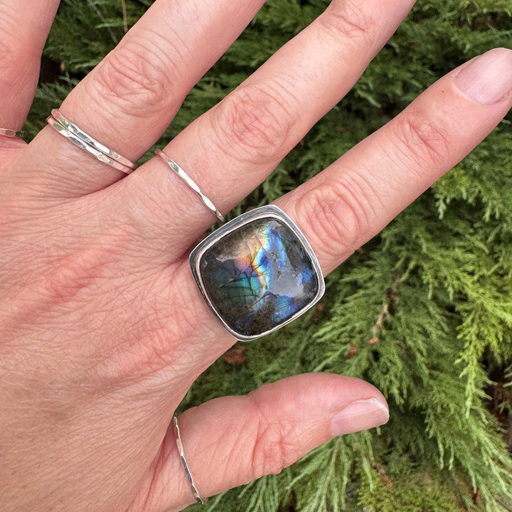 Labradorite Sterling Silver Wide Band Statement Ring | Size 10