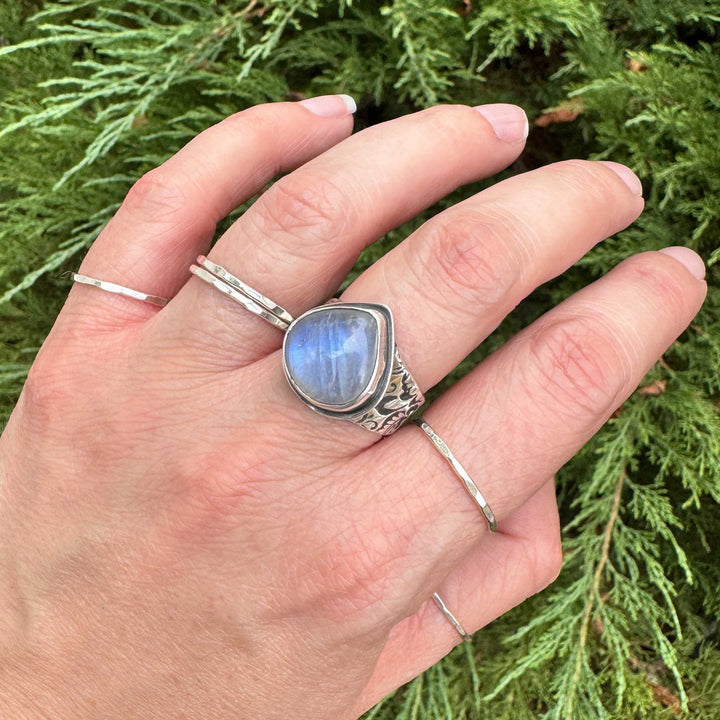 Rainbow Moonstone Sterling Silver Floral Ring | Size 8.5