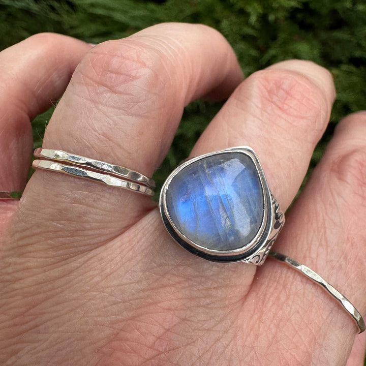 Rainbow Moonstone Sterling Silver Floral Ring | Size 8.5