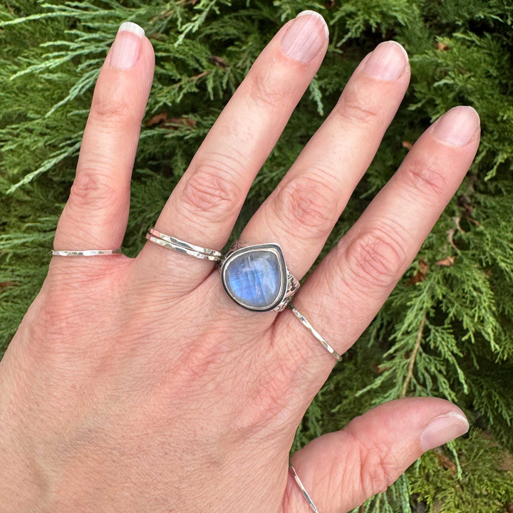 Rainbow Moonstone Sterling Silver Floral Ring | Size 8.5