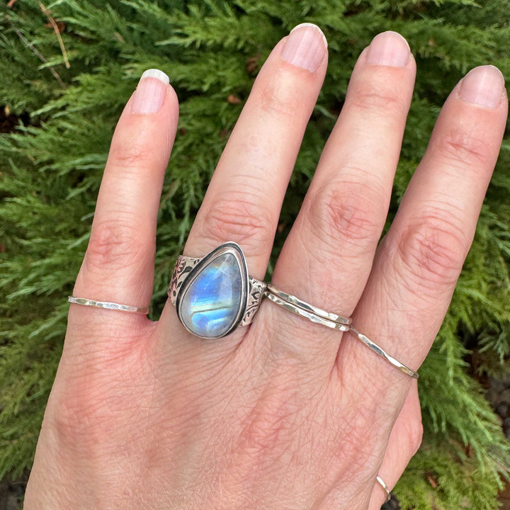 Rainbow Moonstone Floral Sterling Silver Ring | Size 7.5