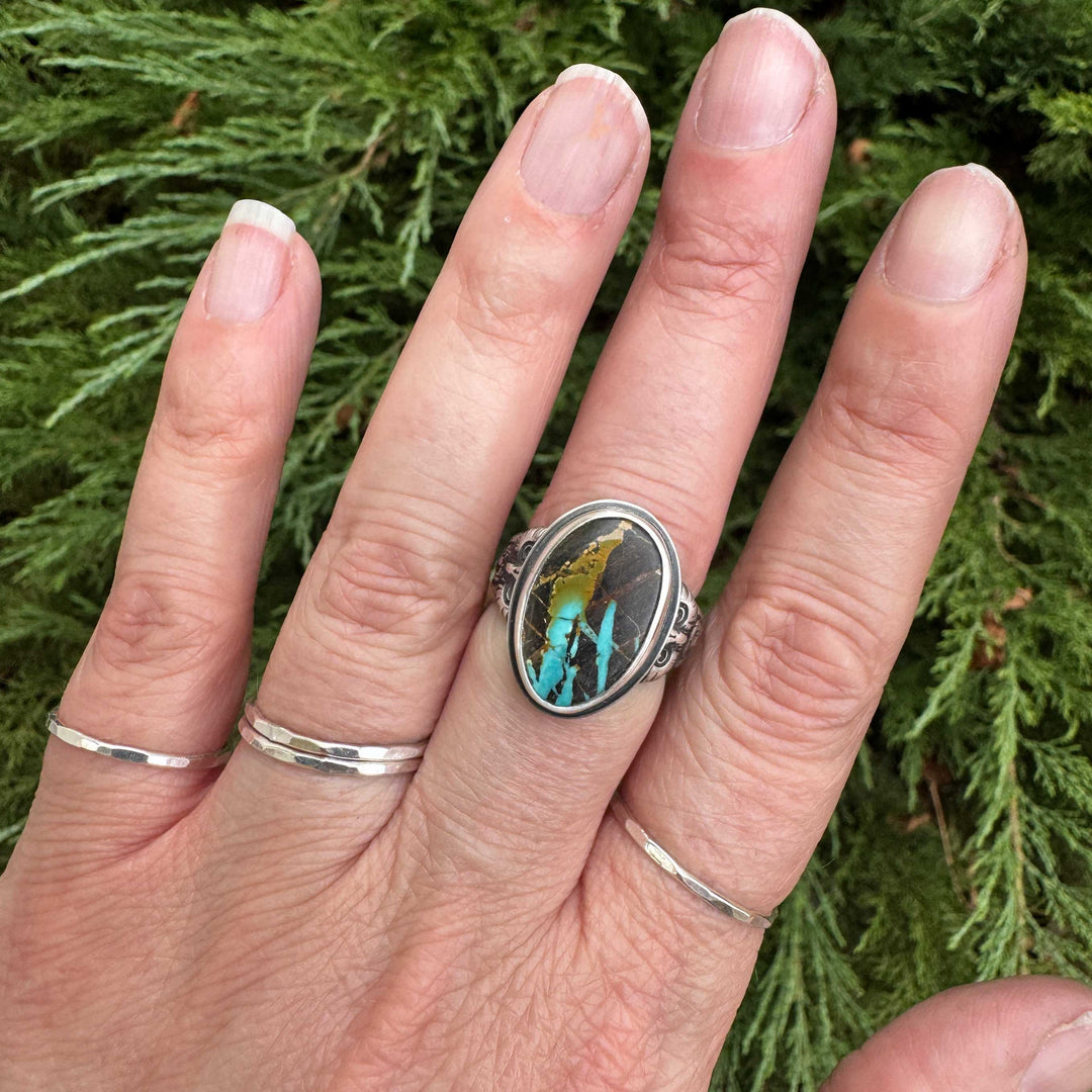 Blackjack Turquoise Owl Ring in Sterling Silver | Size 7