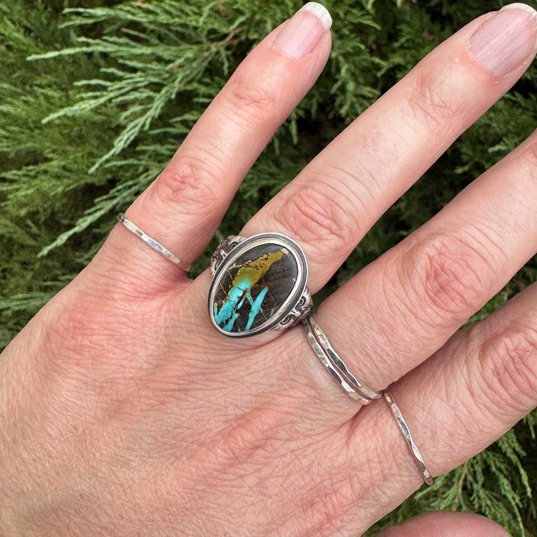 Blackjack Turquoise Owl Ring in Sterling Silver | Size 7