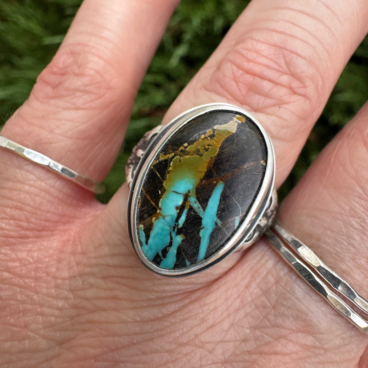Blackjack Turquoise Owl Ring in Sterling Silver | Size 7