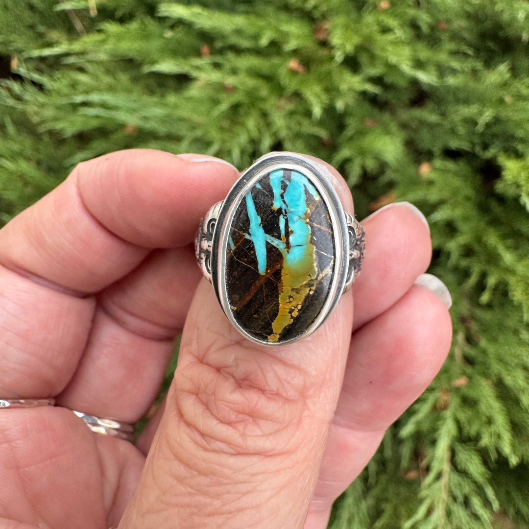 Blackjack Turquoise Owl Ring in Sterling Silver | Size 7