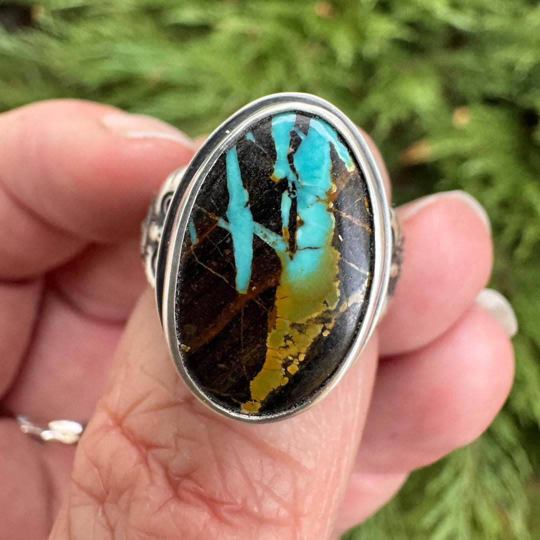 Blackjack Turquoise Owl Ring in Sterling Silver | Size 7