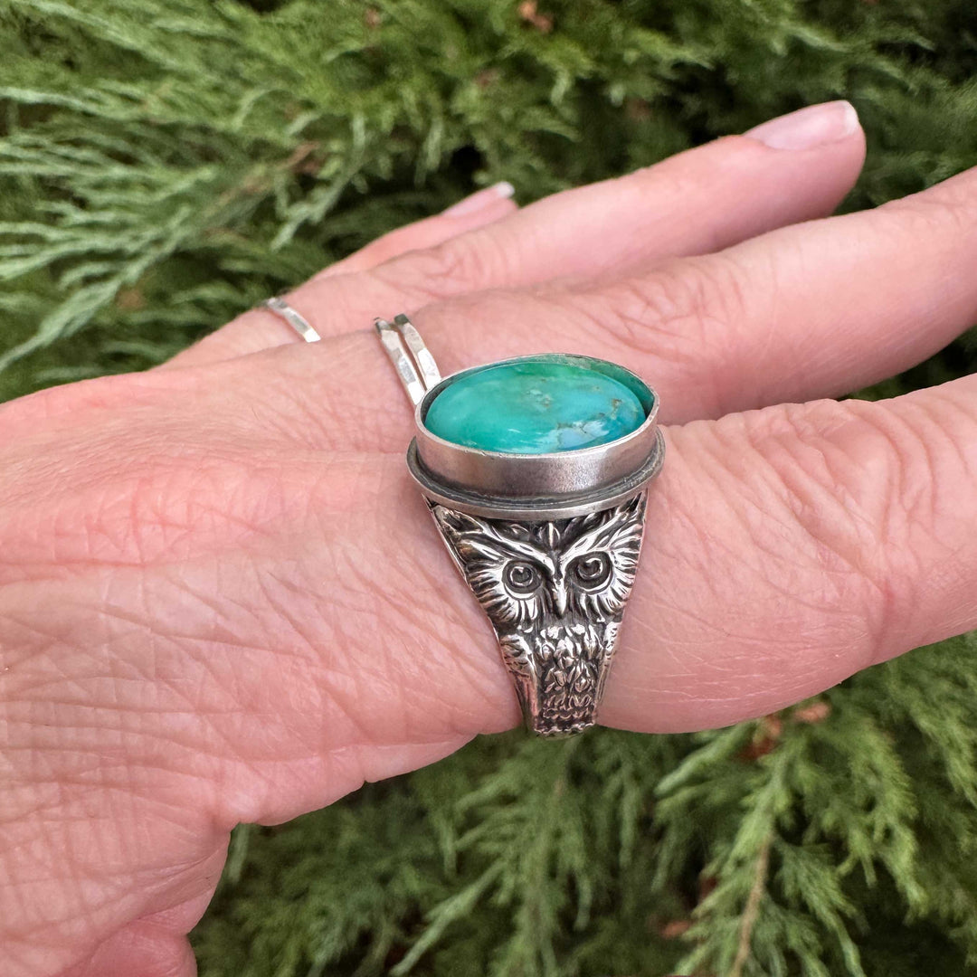 Carico Lake Turquoise Owl Ring in Sterling Silver | Made to Size