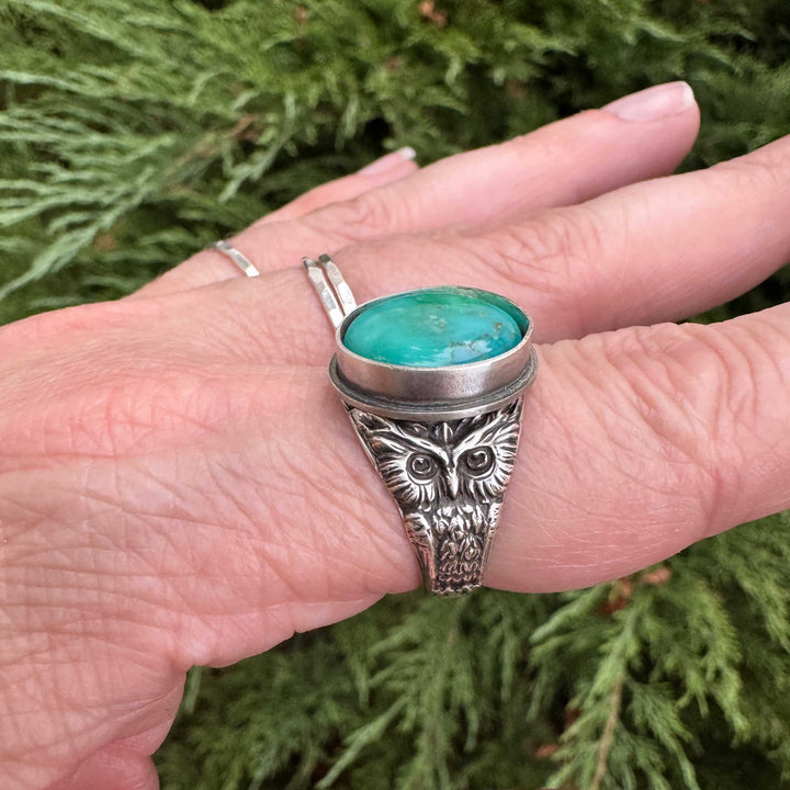 Carico Lake Turquoise Owl Ring in Sterling Silver | Made to Size