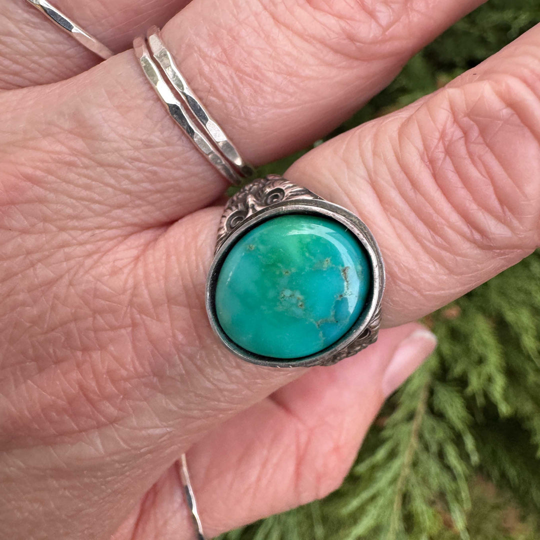 Carico Lake Turquoise Owl Ring in Sterling Silver | Made to Size