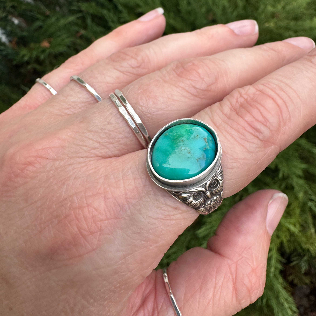 Carico Lake Turquoise Owl Ring in Sterling Silver | Made to Size