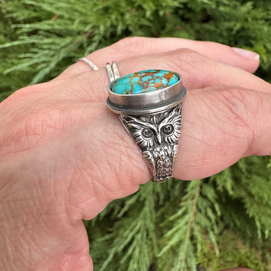 Tyrone Turquoise Owl Ring in Sterling Silver | Made to Size