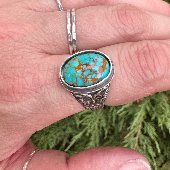Tyrone Turquoise Owl Ring in Sterling Silver | Made to Size