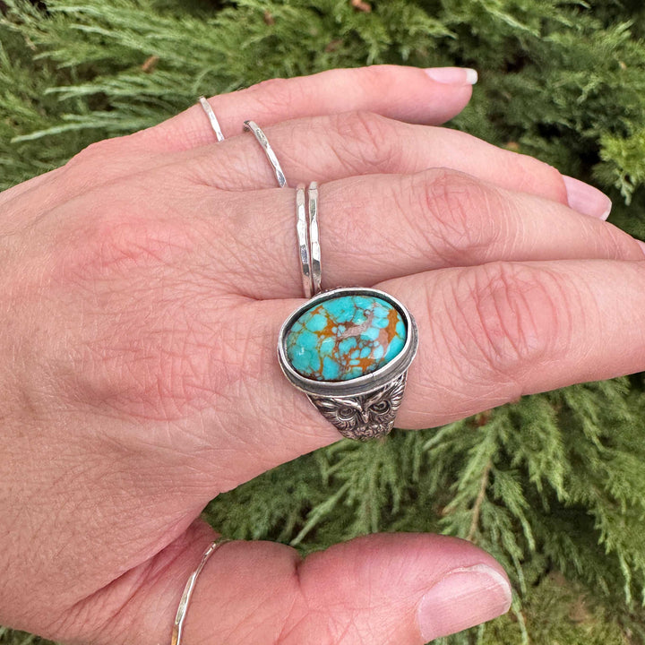 Tyrone Turquoise Owl Ring in Sterling Silver | Made to Size