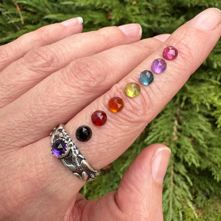 Sterling Silver Gemstone Gryphon Ring | Gothic Fantasy Jewelry
