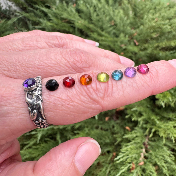Sterling Silver Gemstone Gryphon Ring | Gothic Fantasy Jewelry